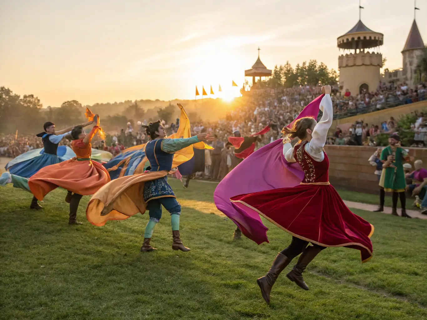 A photograph showcasing a cultural event held at the Château de Quintin, featuring traditional music and dance performances.